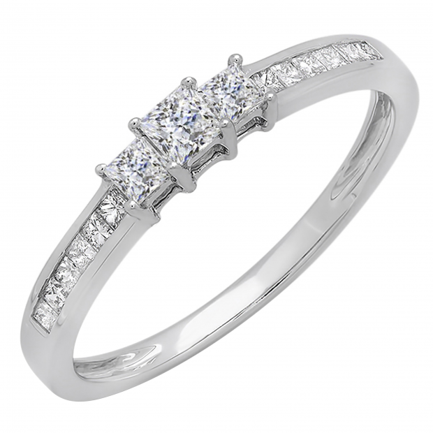 0.45 Carat (ctw) 14k White Gold Princess Cut Diamond Ladies Bridal 3 Stone Engagement Ring 1/2 CT