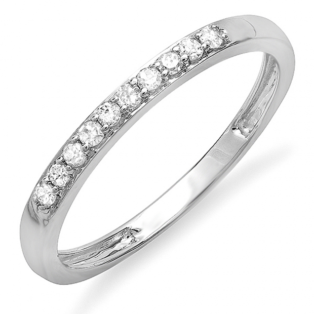 0.15 Carat (ctw) 14k White Gold Round Diamond Ladies Anniversary Wedding Matching Band Stackable Ring