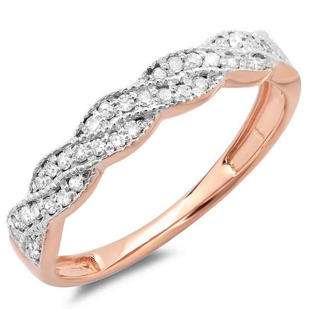 0.25 Carat (ctw) 10k Rose Gold Round Diamond Ladies Anniversary Wedding Stackable Band Swirl Ring 1/4 CT