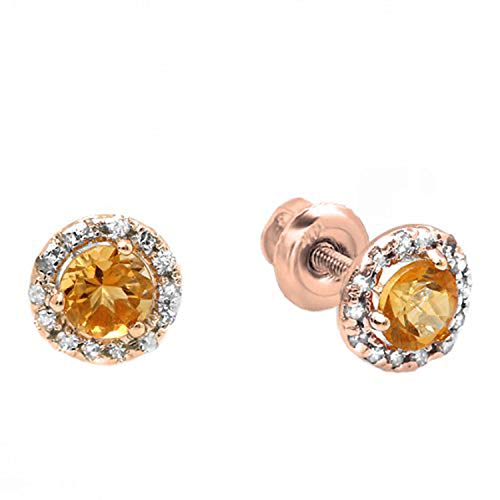 0.35 Carat (ctw) 14k Rose Gold Round Deep Yellow Citrine & Diamond Halo Stud Earrings