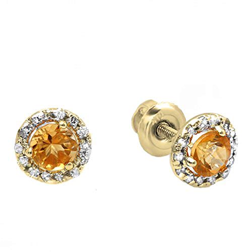 0.35 Carat (ctw) 14k Yellow Gold Round Deep Yellow Citrine & Diamond Halo Stud Earrings
