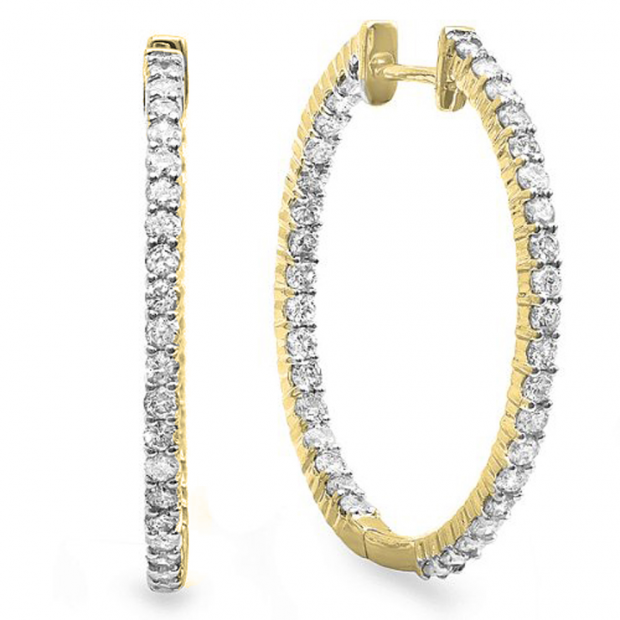 0.85 Carat (ctw) 18k Yellow Gold Round Diamond Ladies In and Out Hoop Earrings