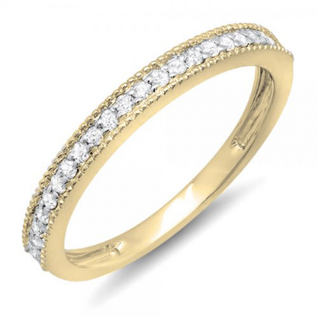 0.23 Carat (ctw) 10k Yellow Gold Round Diamond Ladies Milgrain Anniversary Wedding Stackable Band 1/4 CT