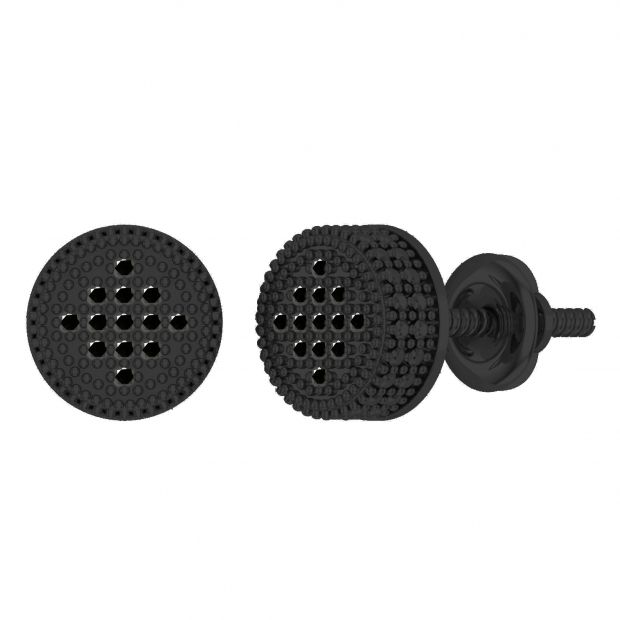 Round Black Diamond Beaded Stud Earrings for Women (6.80 Ctw, Color Black, Clarity Opaque) in Black Plated 925 Sterling Silver in Screw Back