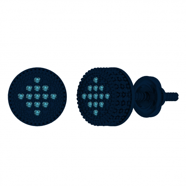 Round Blue Diamond Beaded Stud Earrings for Women (6.80 Ctw, Color Blue, Clarity I2-I3) in Blue Plated 925 Sterling Silver in Screw Back