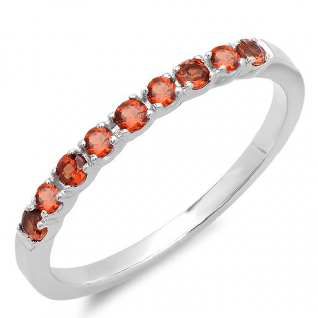 0.40 Carat (ctw) 14k White Gold Round Red Garnet Ladies Anniversary Wedding Band Stackable Ring