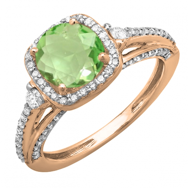 2.10 Carat (ctw) 10k Rose Gold Round Green Peridot & White Diamond Ladies Engagement Halo Bridal Ring