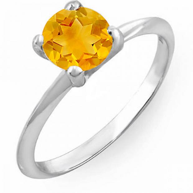 1.00 Carat (ctw) 14K White Gold Round Yellow Citrine Ladies Bridal Engagement Solitaire Ring 1 CT