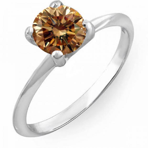 1.00 Carat (ctw) 10K White Gold Round Champagne Diamond Ladies Bridal Engagement Solitaire Ring 1 CT