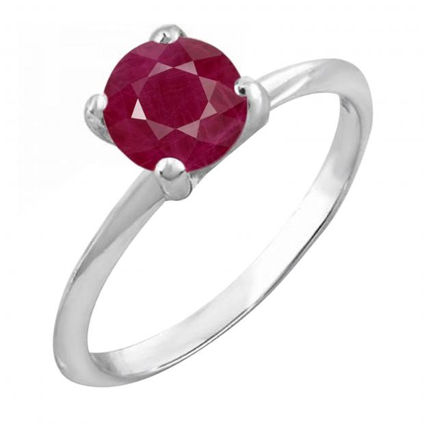 1.00 Carat (ctw) 18K White Gold Round Ruby Ladies Bridal Engagement Solitaire Ring 1 CT