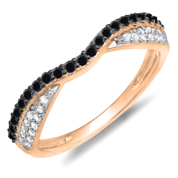 0.36 Carat (ctw) 14k Rose Gold Round Black & White Diamond Ladies Anniversary Wedding Band Stackable Ring 1/3 CT