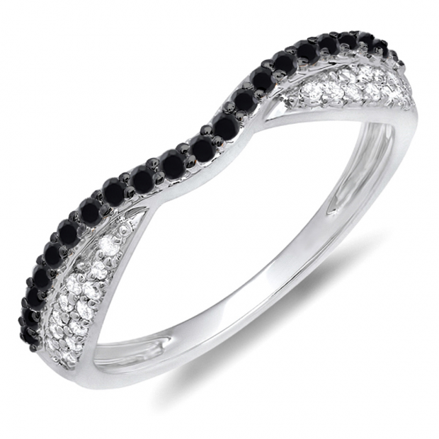 0.36 Carat (ctw) 14k White Gold Round Black & White Diamond Ladies Anniversary Wedding Band Stackable Ring 1/3 CT