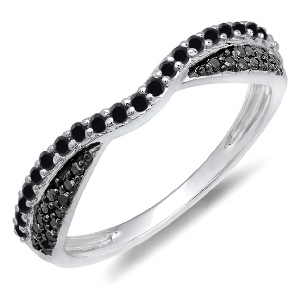 0.36 Carat (ctw) 14k White Gold Round Black Diamond Ladies Anniversary Wedding Band Stackable Ring 1/3 CT