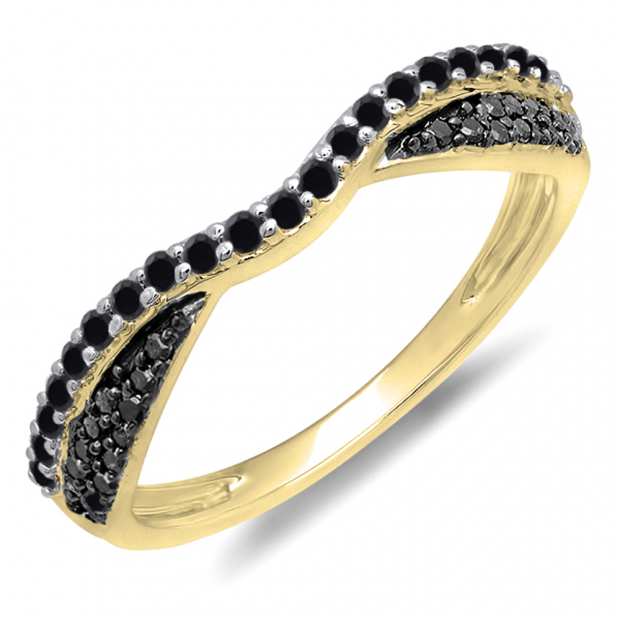 0.36 Carat (ctw) 14k Yellow Gold Round Black Diamond Ladies Anniversary Wedding Band Stackable Ring 1/3 CT