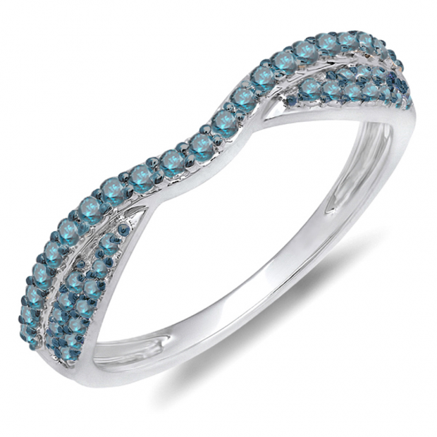 0.36 Carat (ctw) 14k White Gold Round Blue Diamond Ladies Anniversary Wedding Band Stackable Ring 1/3 CT