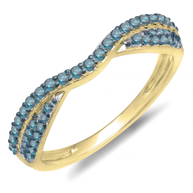 0.36 Carat (ctw) 14k Yellow Gold Round Blue Diamond Ladies Anniversary Wedding Band Stackable Ring 1/3 CT