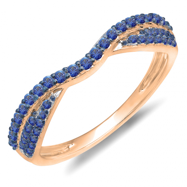 0.36 Carat (ctw) 14k Rose Gold Round Blue Sapphire Ladies Anniversary Wedding Band Stackable Ring 1/3 CT