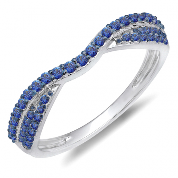 0.36 Carat (ctw) 14k White Gold Round Blue Sapphire Ladies Anniversary Wedding Band Stackable Ring 1/3 CT