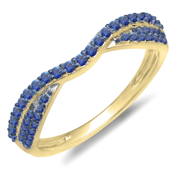 0.36 Carat (ctw) 14k Yellow Gold Round Blue Sapphire Ladies Anniversary Wedding Band Stackable Ring 1/3 CT