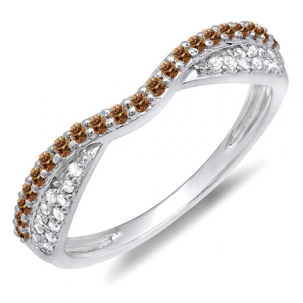 0.36 Carat (ctw) 14k White Gold Round Champagne & White Diamond Ladies Anniversary Wedding Band Stackable Ring 1/3 CT