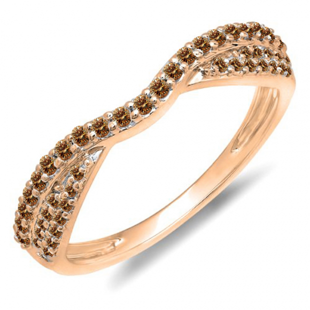 0.36 Carat (ctw) 14k Rose Gold Round Champagne Diamond Ladies Anniversary Wedding Band Stackable Ring 1/3 CT