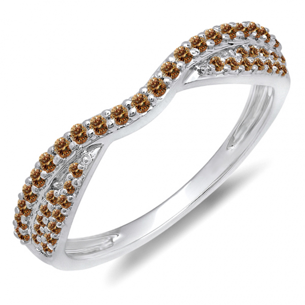 0.36 Carat (ctw) 14k White Gold Round Champagne Diamond Ladies Anniversary Wedding Band Stackable Ring 1/3 CT
