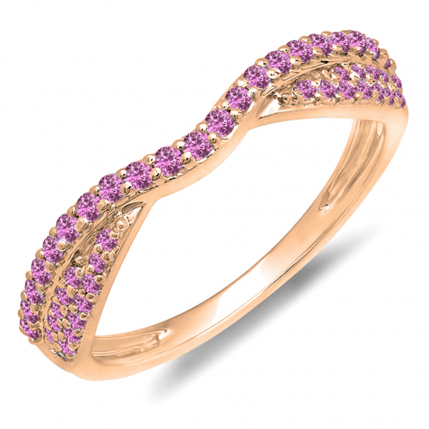 0.36 Carat (ctw) 14k Rose Gold Round Pink Sapphire Ladies Anniversary Wedding Band Stackable Ring 1/3 CT