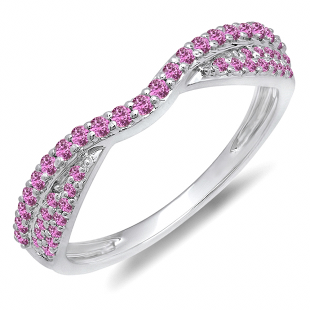 0.36 Carat (ctw) 14k White Gold Round Pink Sapphire Ladies Anniversary Wedding Band Stackable Ring 1/3 CT