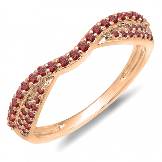 0.36 Carat (ctw) 14k Rose Gold Round Red Ruby Ladies Anniversary Wedding Band Stackable Ring 1/3 CT