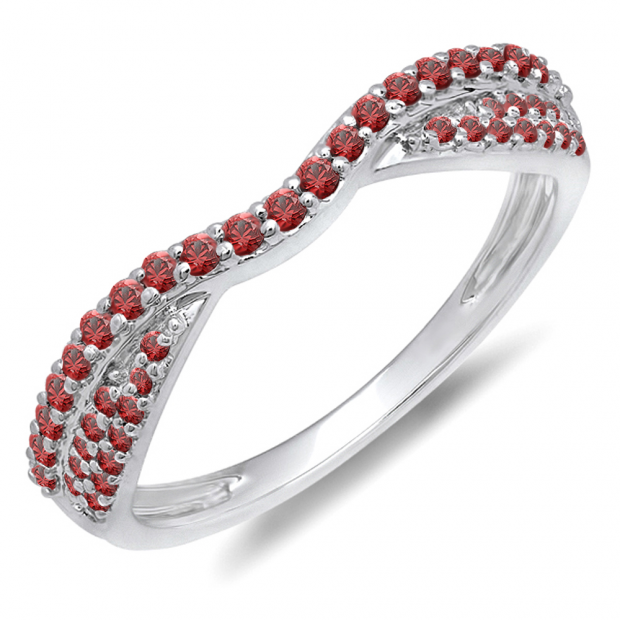 0.36 Carat (ctw) 14k White Gold Round Red Ruby Ladies Anniversary Wedding Band Stackable Ring 1/3 CT