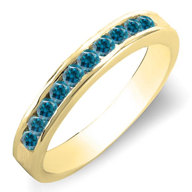 0.40 Carat (ctw) 14K Yellow Gold Round Blue Diamond Ladies Bridal Anniversary Stackable Wedding Band