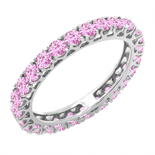 1.80 Carat (ctw) 14K White Gold Round Pink Sapphire Ladies Eternity Wedding Anniversary Stackable Ring Band 1 3/4 CT