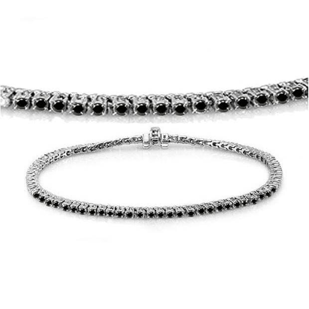 2.00 Carat (ctw) 18K White Gold Round Cut Real Black Diamond Ladies Tennis Bracelet 2 CT