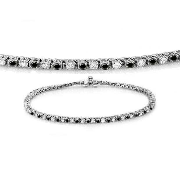 1.50 Carat (ctw) 14K White Gold Round Cut Real Black And White Diamond Ladies Tennis Bracelet 1 1/2 CT