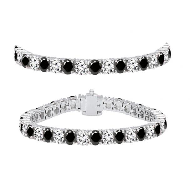 8.00 Carat (ctw) 18K White Gold Round Cut Real Black And White Diamond Ladies Tennis Bracelet 8 CT