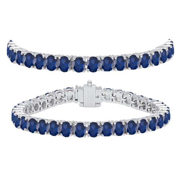 12.00 Carat (ctw) 10K White Gold Round Cut Real Blue Sapphire Ladies Tennis Bracelet 12 CT