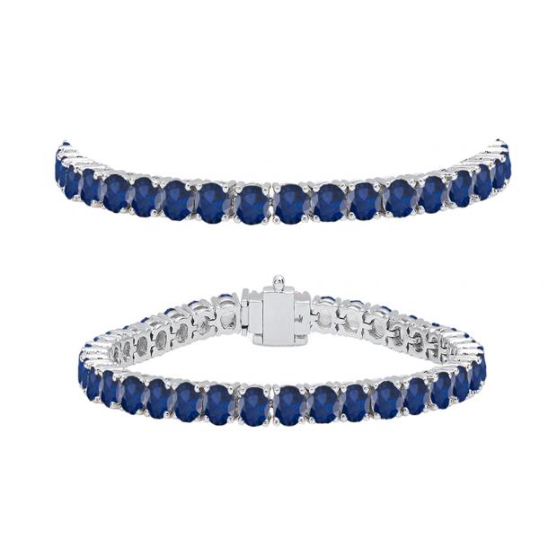 7.00 Carat (ctw) 10K White Gold Round Cut Real Blue Sapphire Ladies Tennis Bracelet 7 CT