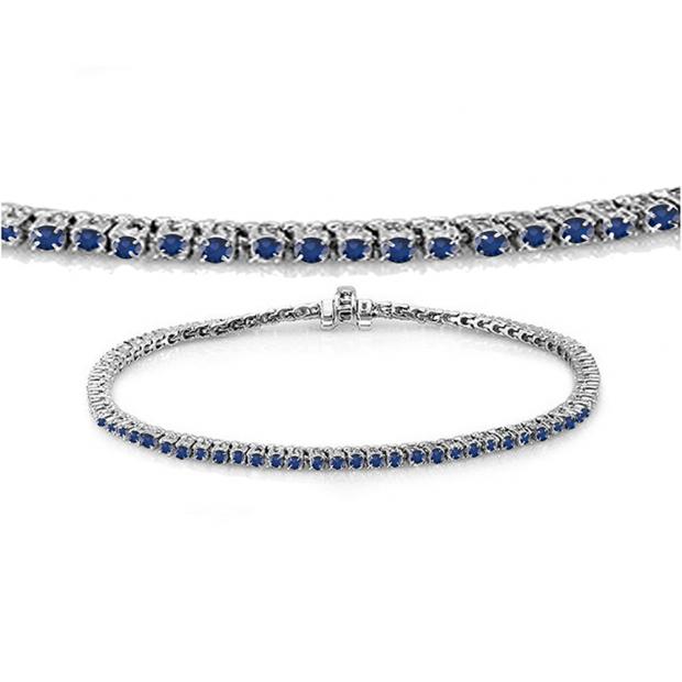 1.50 Carat (ctw) 10K White Gold Round Cut Real Blue Sapphire Ladies Tennis Bracelet 1 1/2 CT