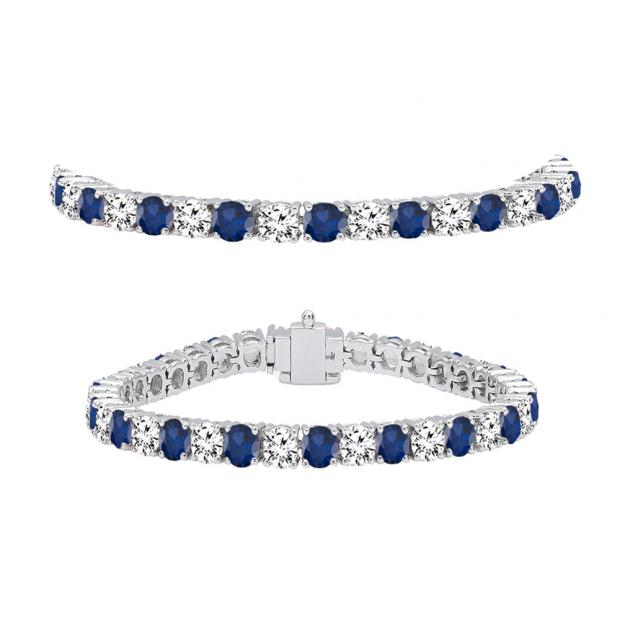 10.00 Carat (ctw) 14K White Gold Round Real Blue Sapphire & White Diamond Ladies Tennis Bracelet 10 CT