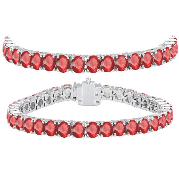 15.00 Carat (ctw) 10K White Gold Round Cut Real Ruby Ladies Tennis Bracelet 15 CT