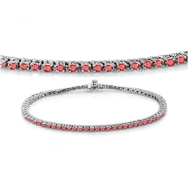1.50 Carat (ctw) 14K White Gold Round Cut Real Ruby Ladies Tennis Bracelet 1 1/2 CT