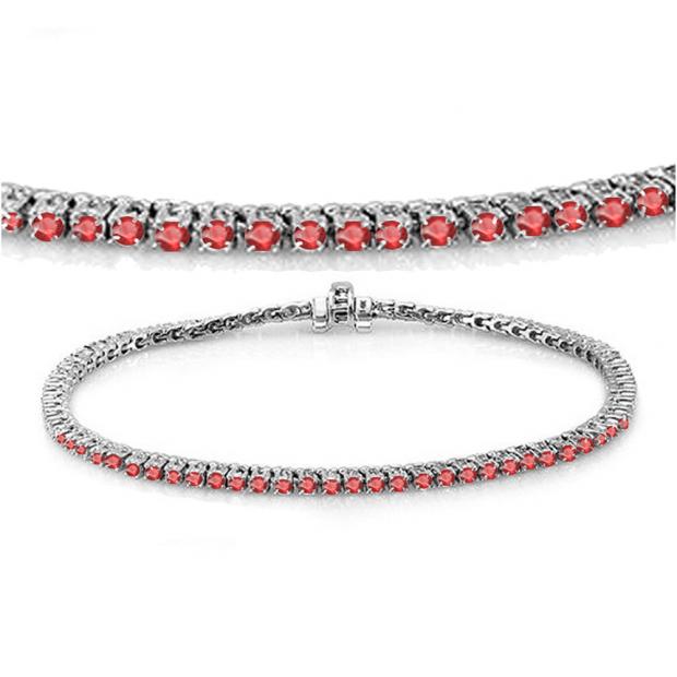 3.00 Carat (ctw) 18K White Gold Round Cut Real Ruby Ladies Tennis Bracelet 3 CT