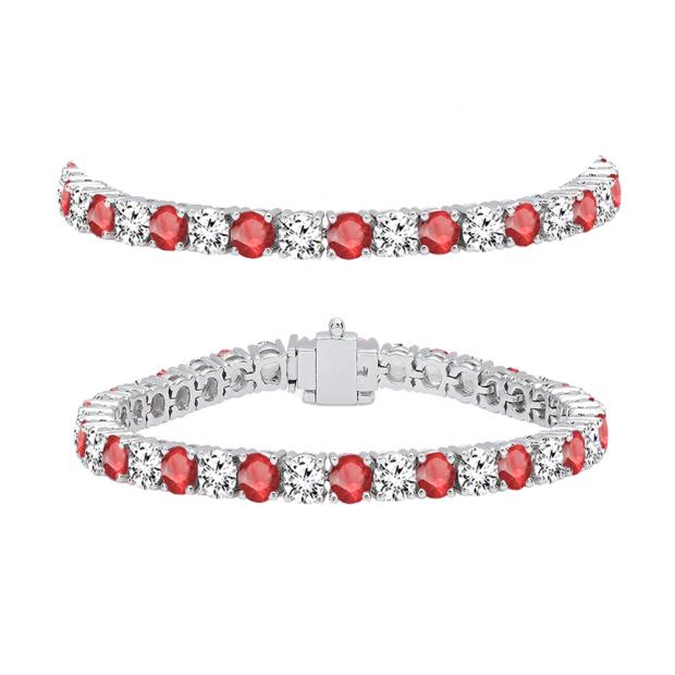 10.00 Carat (ctw) 10K White Gold Round Real Ruby & White Diamond Ladies Tennis Bracelet 10 CT