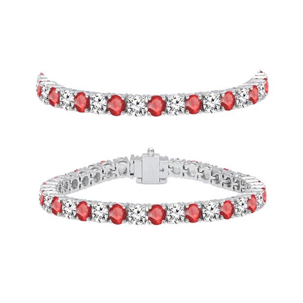 8.00 Carat (ctw) 18K White Gold Round Real Ruby & White Diamond Ladies Tennis Bracelet 8 CT