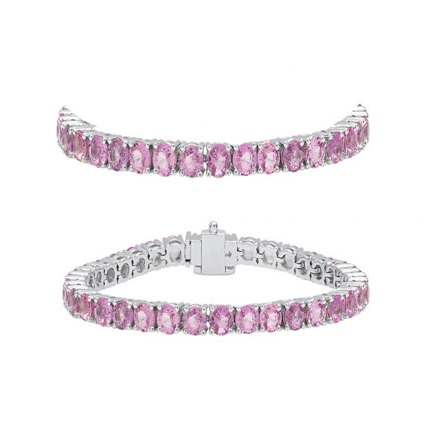 5.00 Carat (ctw) 14K White Gold Round Cut Real Pink Sapphire Ladies Tennis Bracelet 5 CT