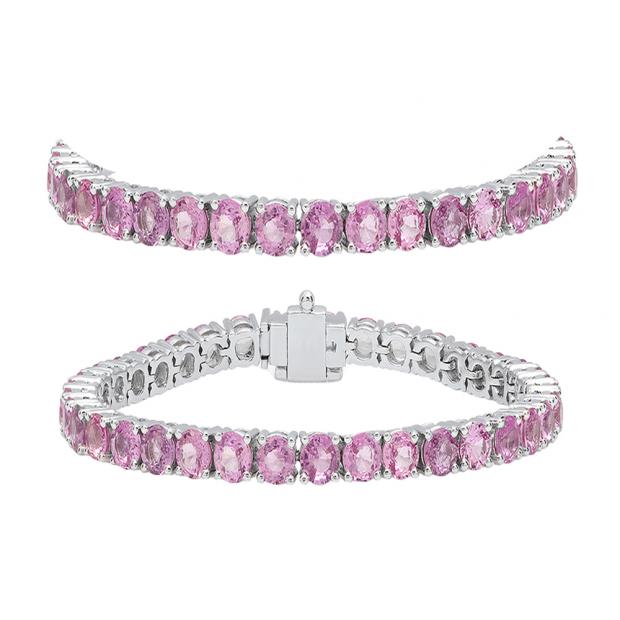 8.00 Carat (ctw) 14K White Gold Round Cut Real Pink Sapphire Ladies Tennis Bracelet 8 CT