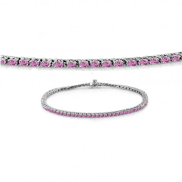 1.50 Carat (ctw) 14K White Gold Round Cut Real Pink Sapphire Ladies Tennis Bracelet 1 1/2 CT