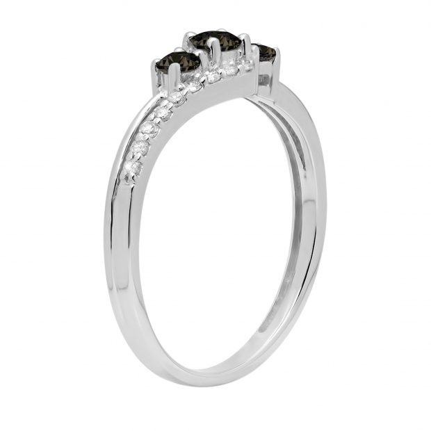 0.28 Carat Black & 0.17 Carat White Diamond 3 Stone Engagement Ring For Women in 10K White Gold