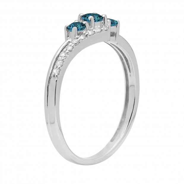 0.28 Carat Blue & 0.17 Carat White Diamond 3 Stone Engagement Ring For Women in 10K White Gold