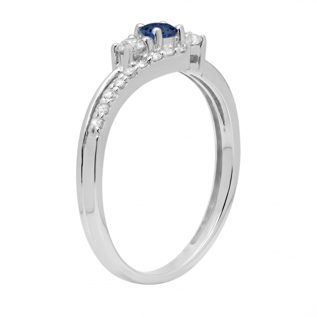 Blue Sapphire & 0.31 Carat White Diamond 3 Stone Engagement Ring For Women in 10K White Gold